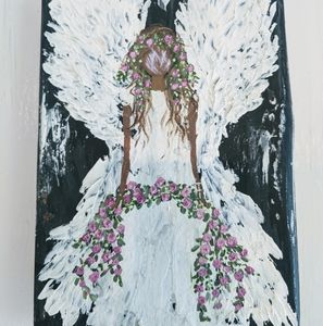Angel art black and white home decor cottage signs